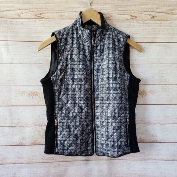 Rafaella Quilted Sleeveless Vest Jacket Check Black Women's Size Petite XS - Picture 1 of 15